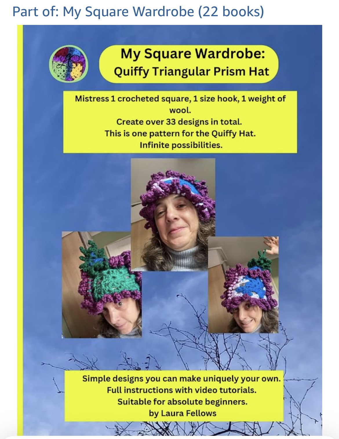 Crochet: My Square Wardrobe Quiffy Triangular Prism Hat PRINT Pattern with written and video instructions.